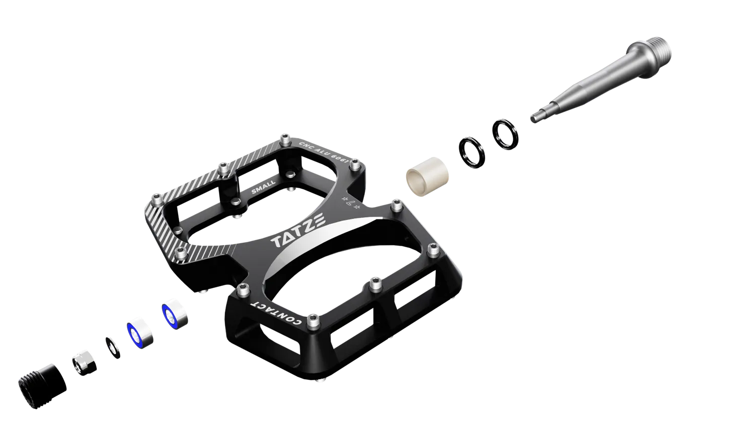 TATZE CONTACT CNC Small flatpedaler sort – lille 298 g